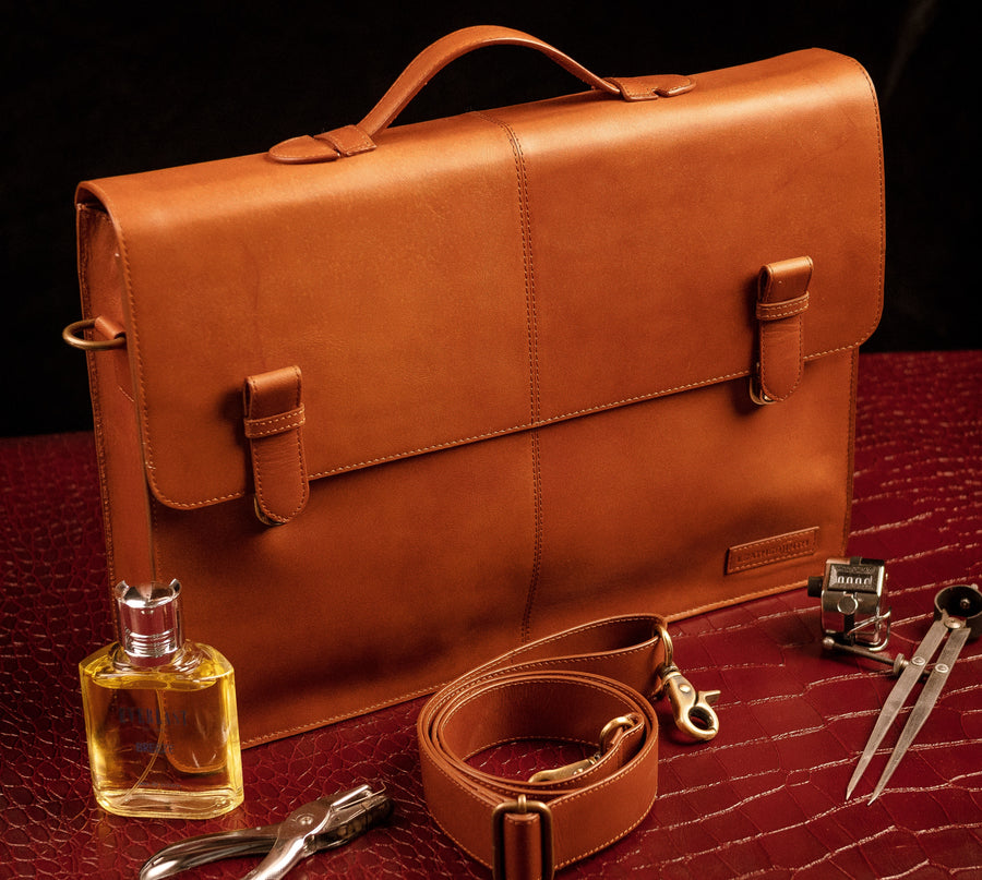 Essential Leather Briefcase (Tan)