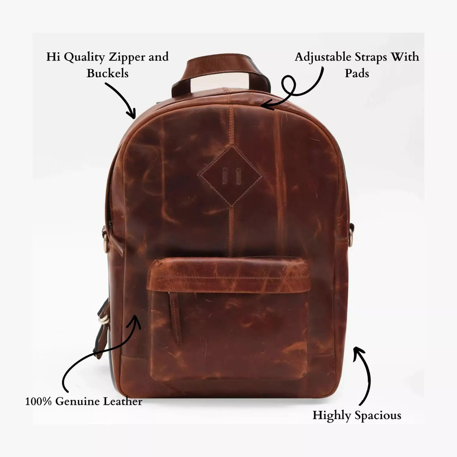 Leather Backpack features