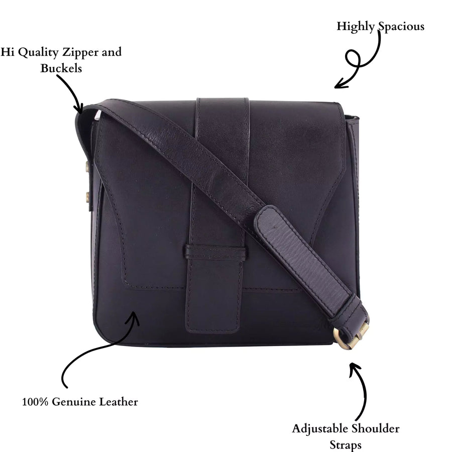 Leather Queen-Bee Messenger Bag (Black)
